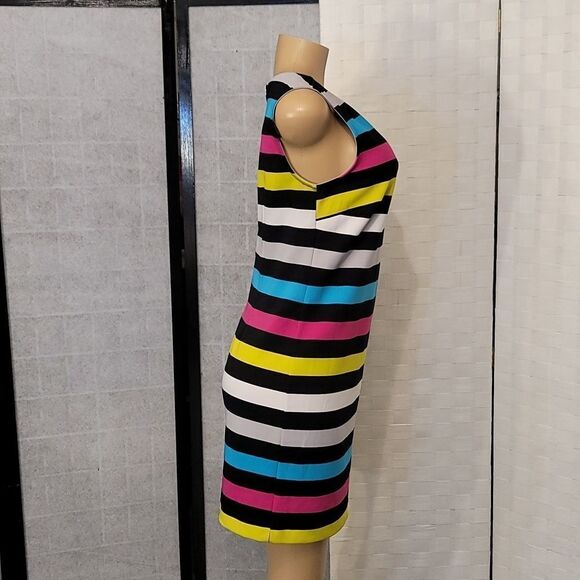 BRAND NEW MULTI-COLOR STRIPED SHEATH SLEEVELESS SHORT DRESS - Picture 5 of 11